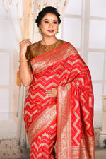 Load image into Gallery viewer, Chrome Red Semi Katan Silk Saree - Keya Seth Exclusive
