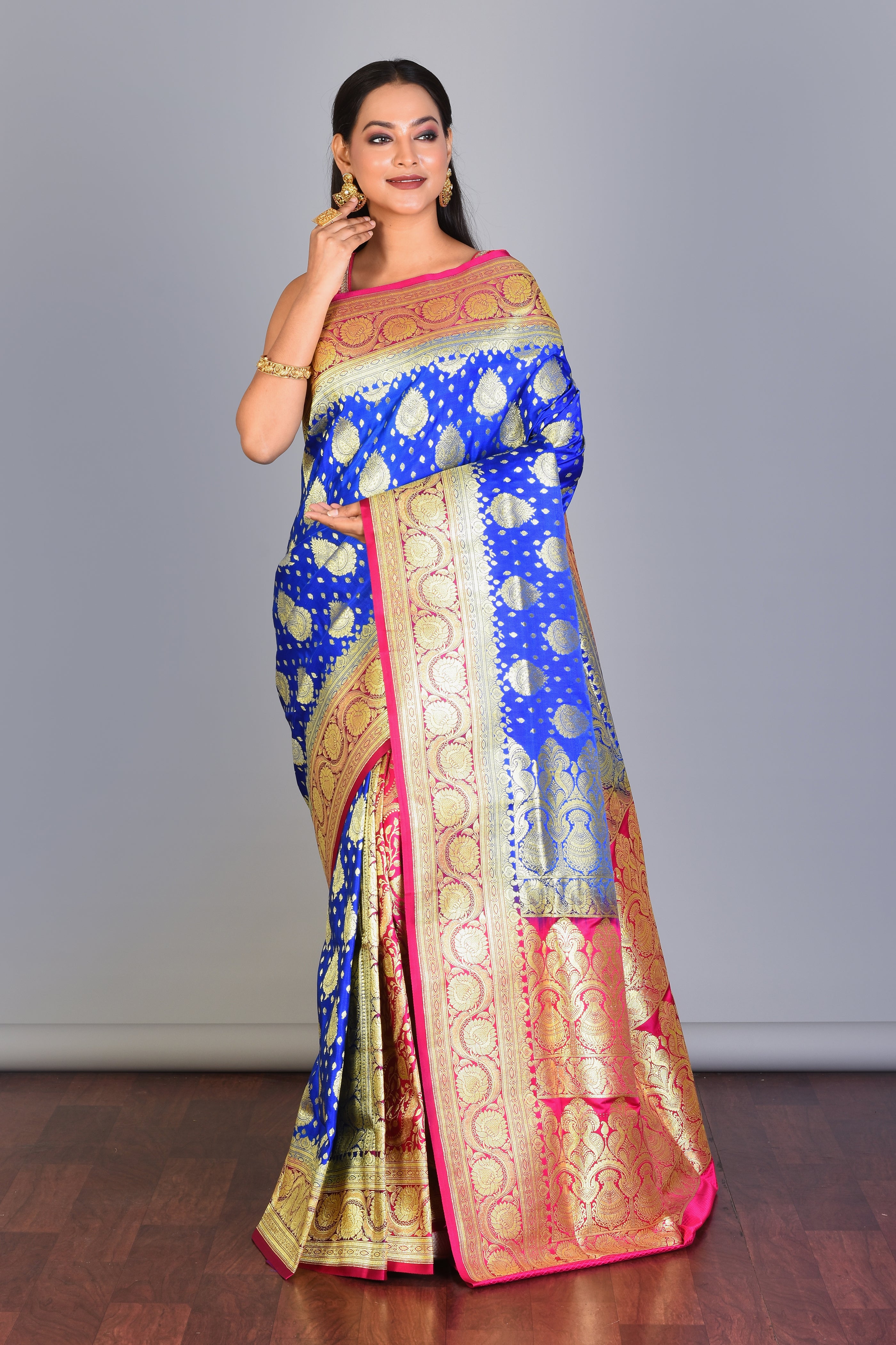 Royal Blue Patli Pallu Banarasi Saree with Blouse Piece - Keya Seth Exclusive