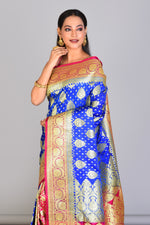 Load image into Gallery viewer, Royal Blue Patli Pallu Banarasi Saree with Blouse Piece - Keya Seth Exclusive
