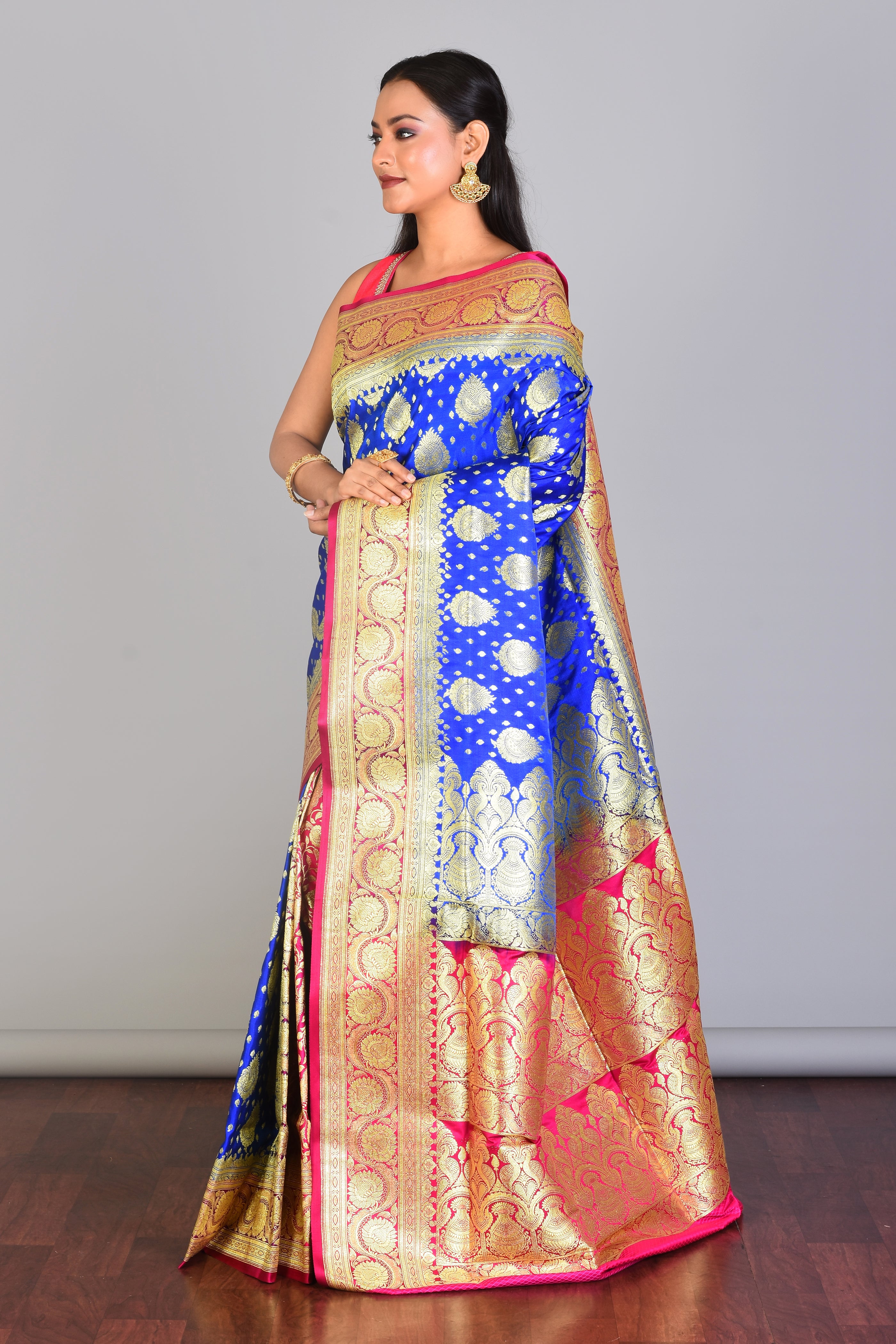 Royal Blue Patli Pallu Banarasi Saree with Blouse Piece - Keya Seth Exclusive