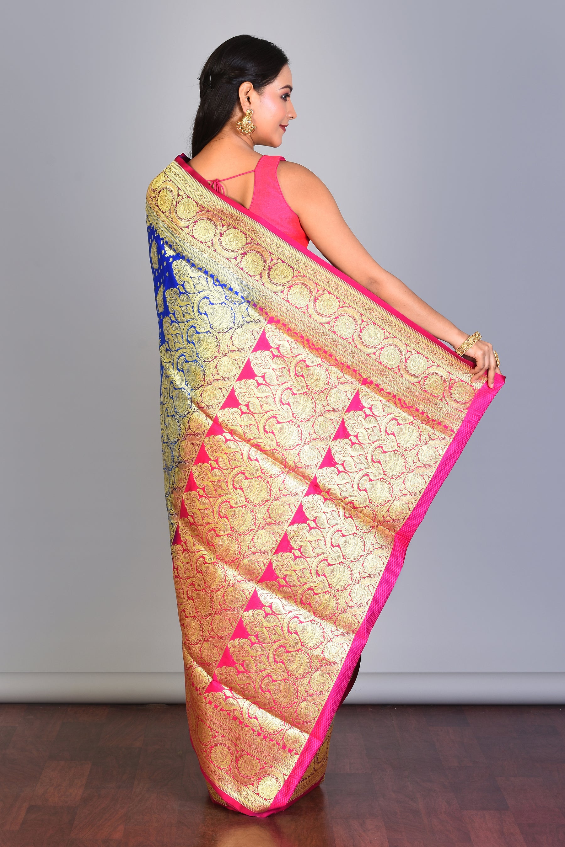 Royal Blue Patli Pallu Banarasi Saree with Blouse Piece - Keya Seth Exclusive