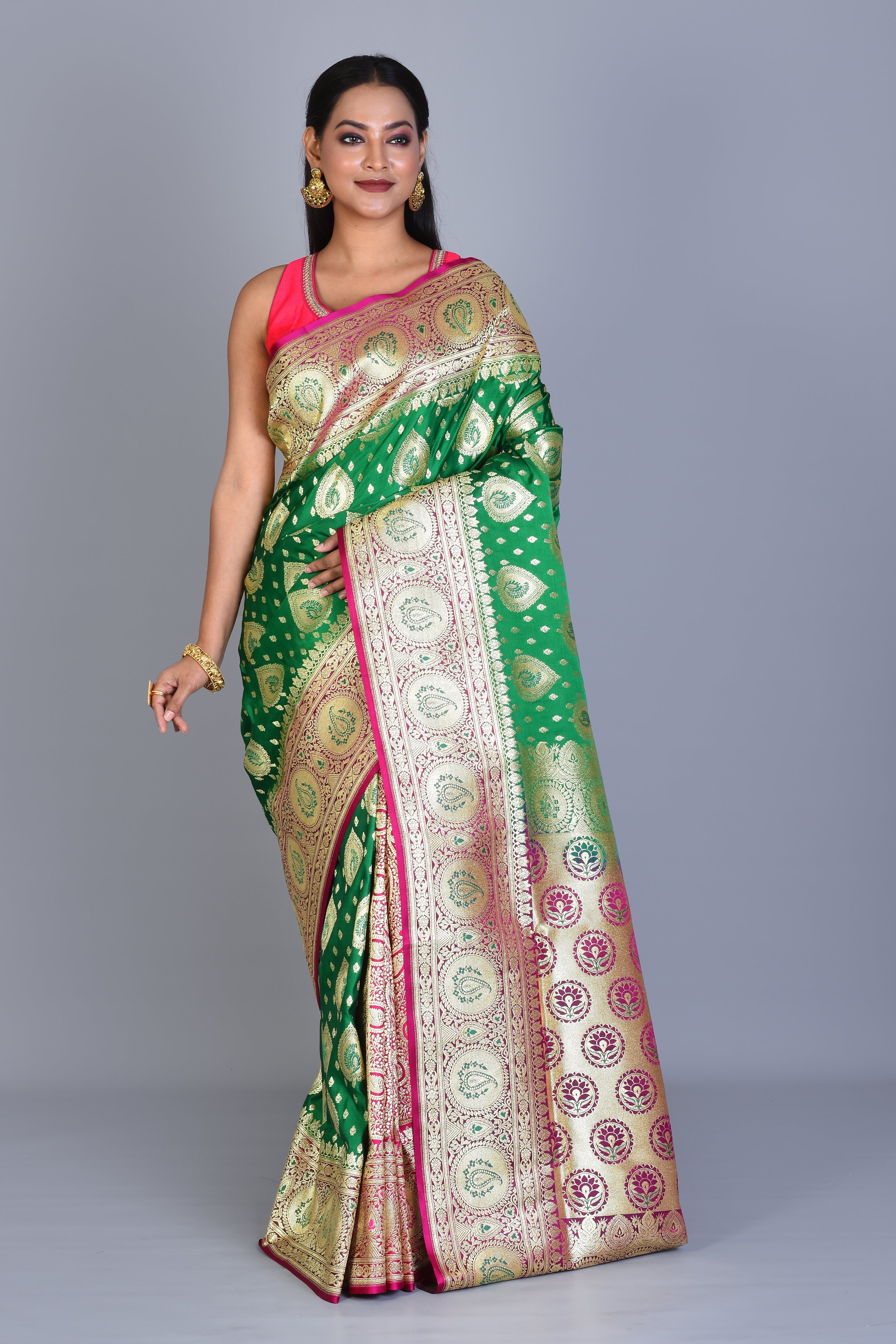 Green Patli Pallu Banarasi Silk Saree with Blouse Piece - Keya Seth Exclusive