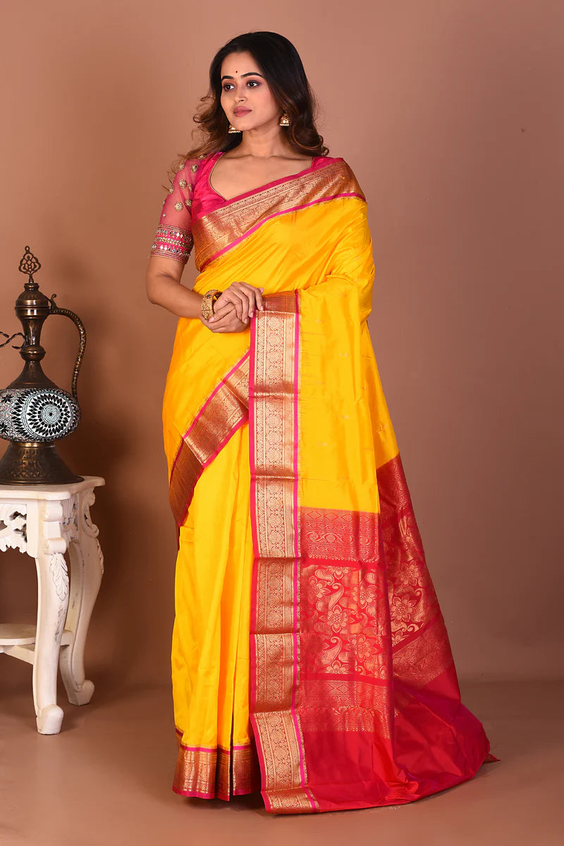 Yellow Blended Kanjivaram Silk Saree - Keya Seth Exclusive