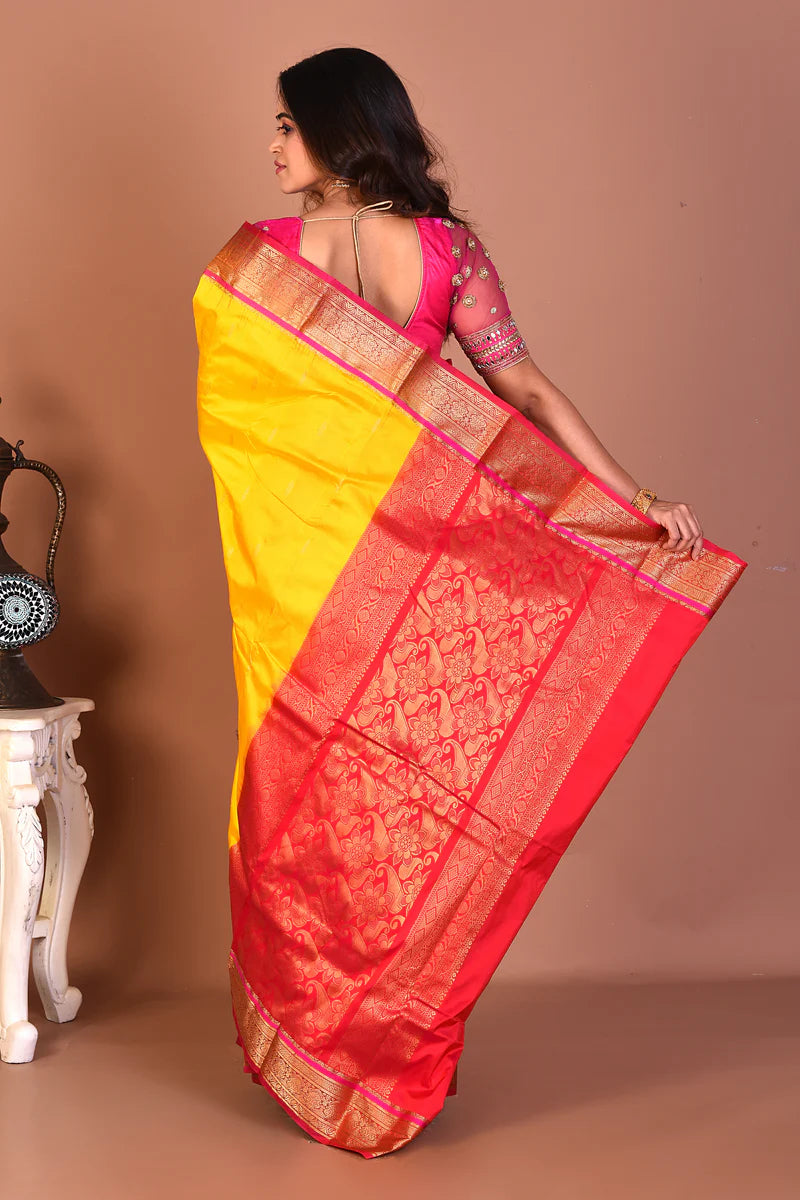 Yellow Blended Kanjivaram Silk Saree - Keya Seth Exclusive