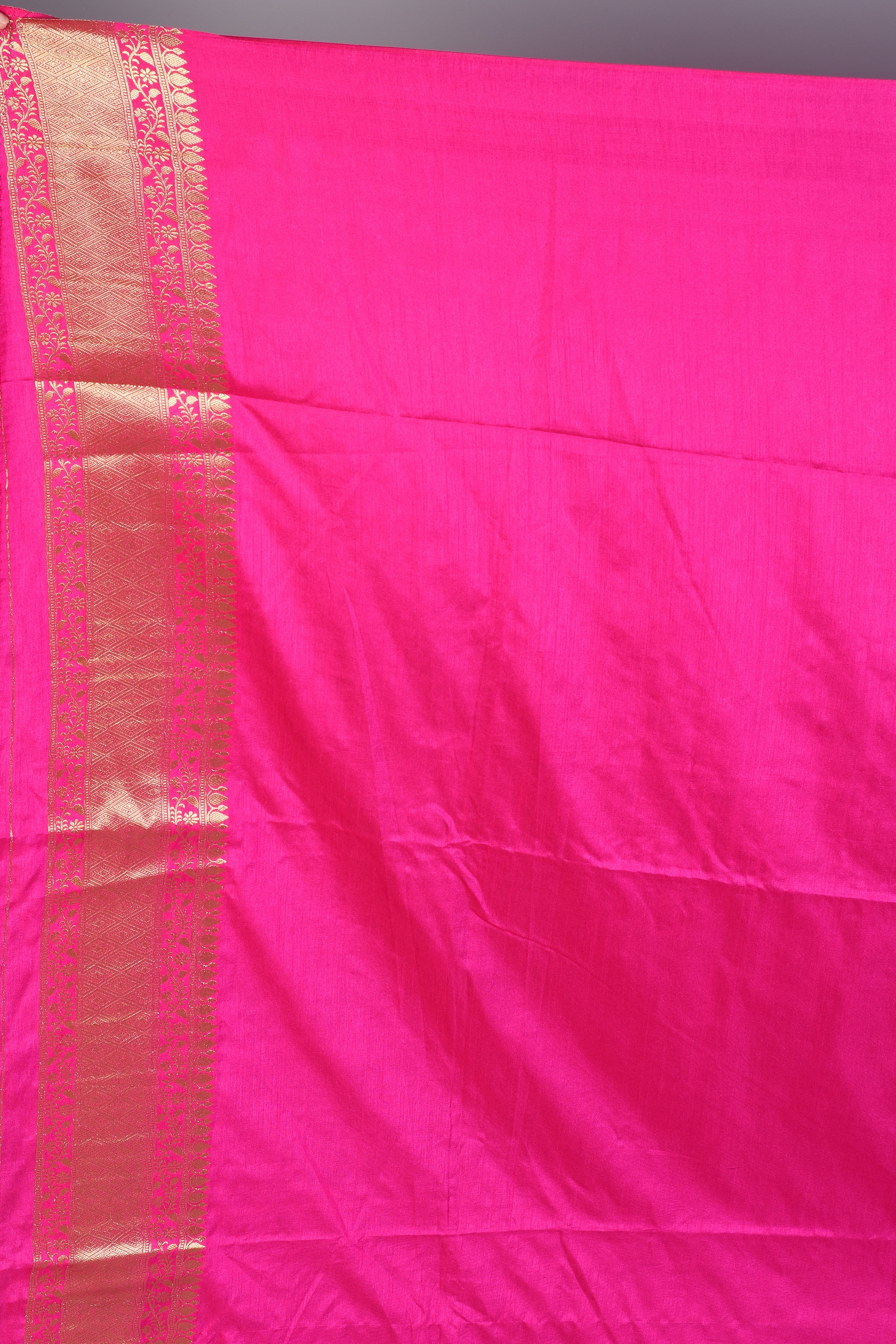 Deep Pink Blended Art Silk Saree with Blouse Piece - Keya Seth Exclusive