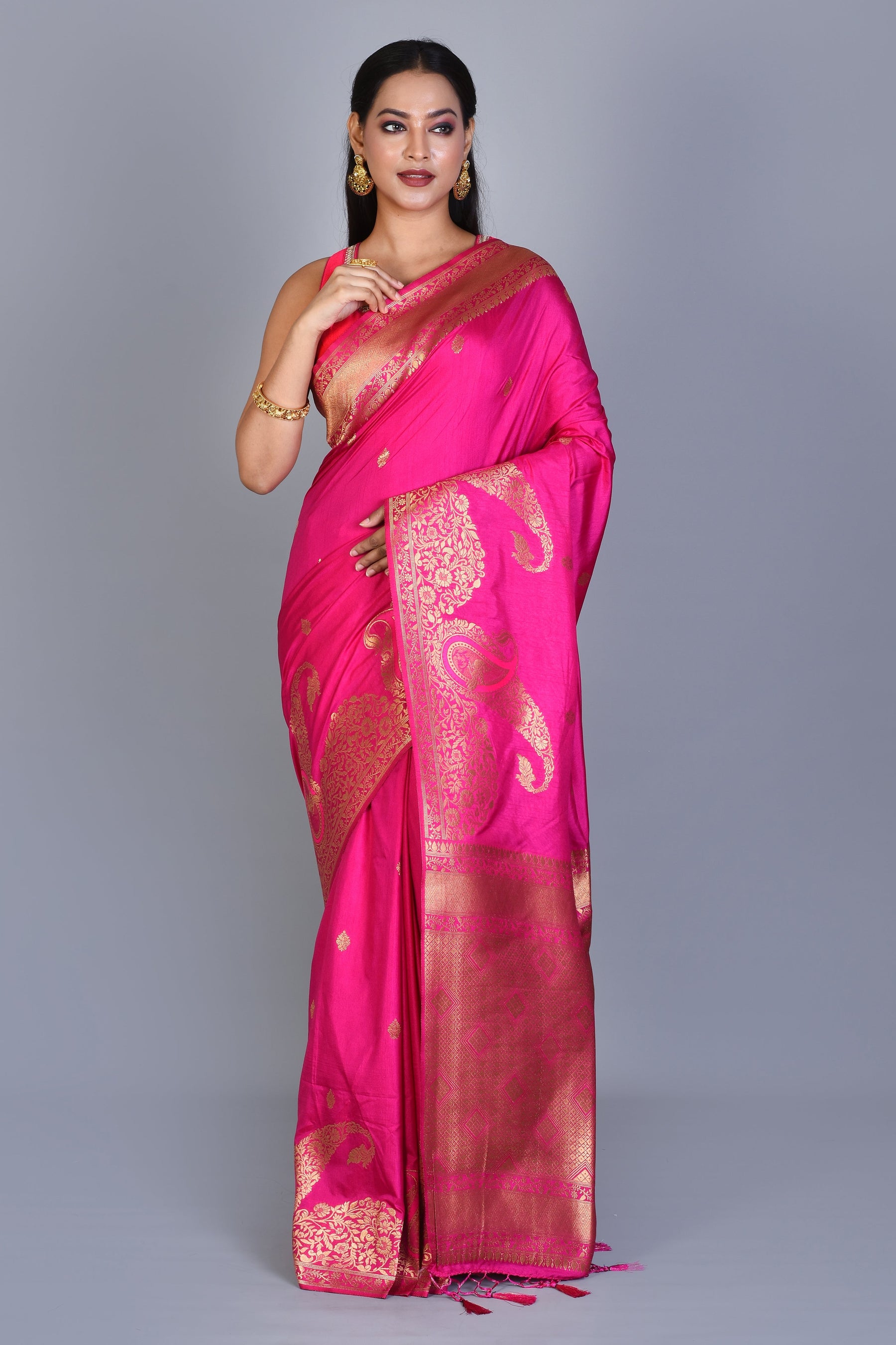 Deep Pink Blended Art Silk Saree with Blouse Piece - Keya Seth Exclusive