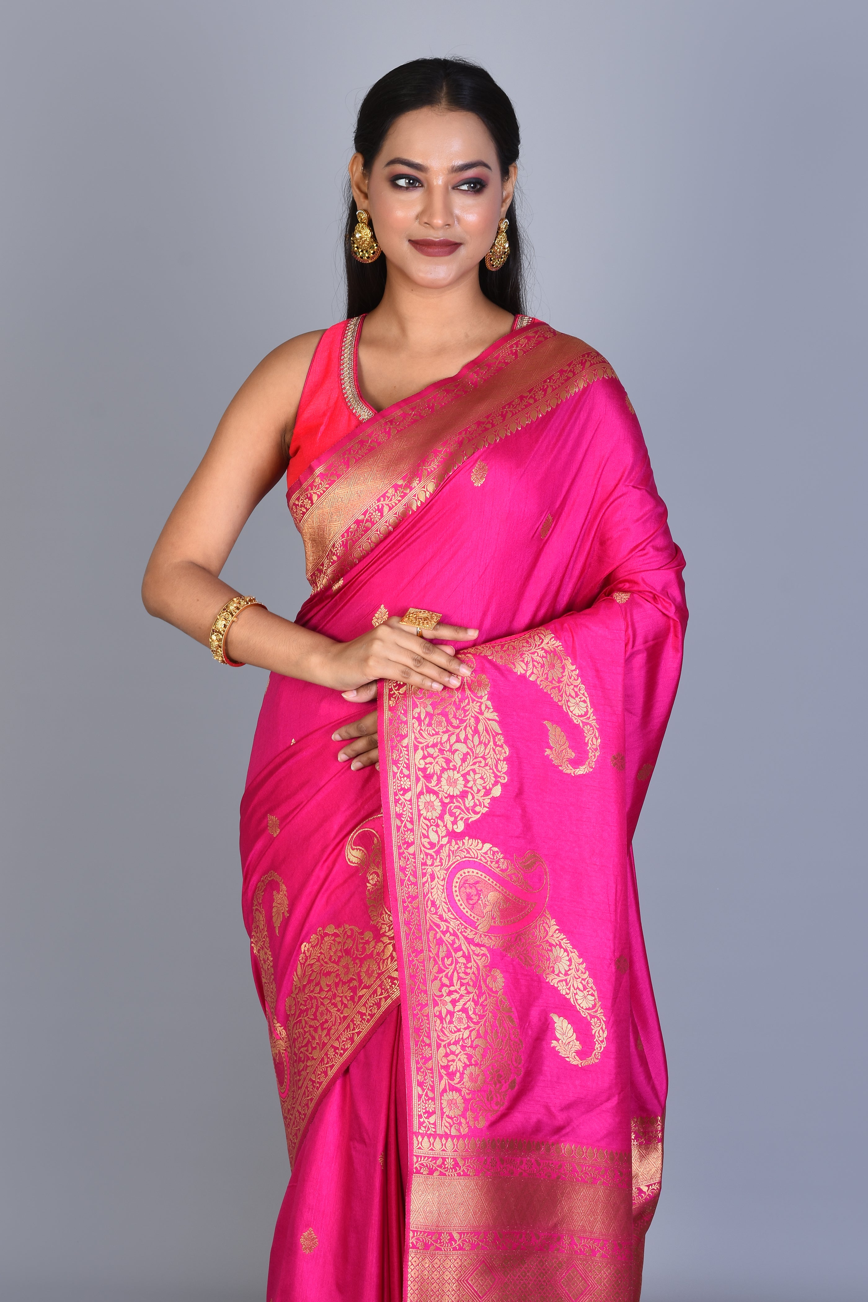 Deep Pink Blended Art Silk Saree with Blouse Piece - Keya Seth Exclusive