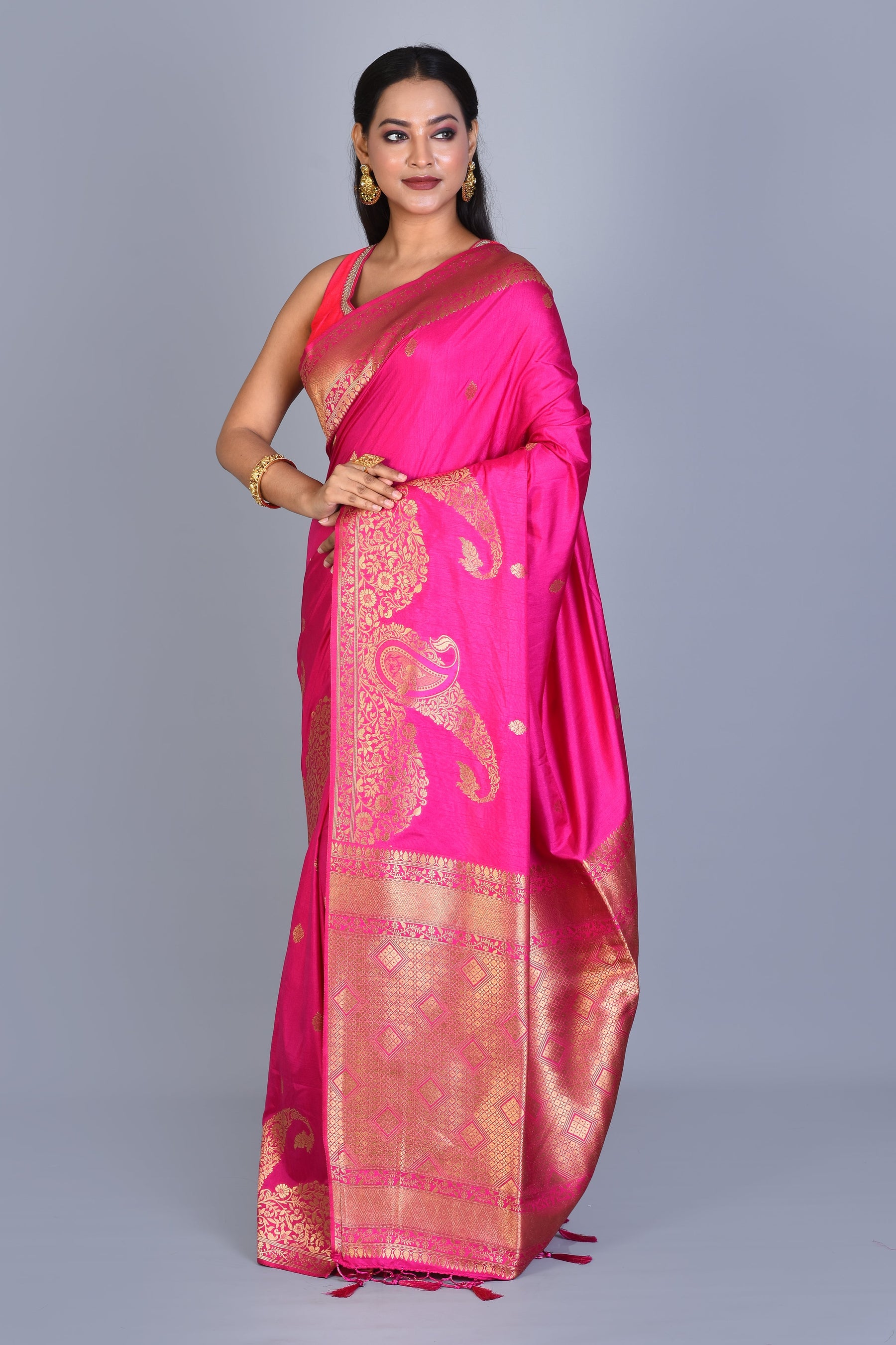 Deep Pink Blended Art Silk Saree with Blouse Piece - Keya Seth Exclusive