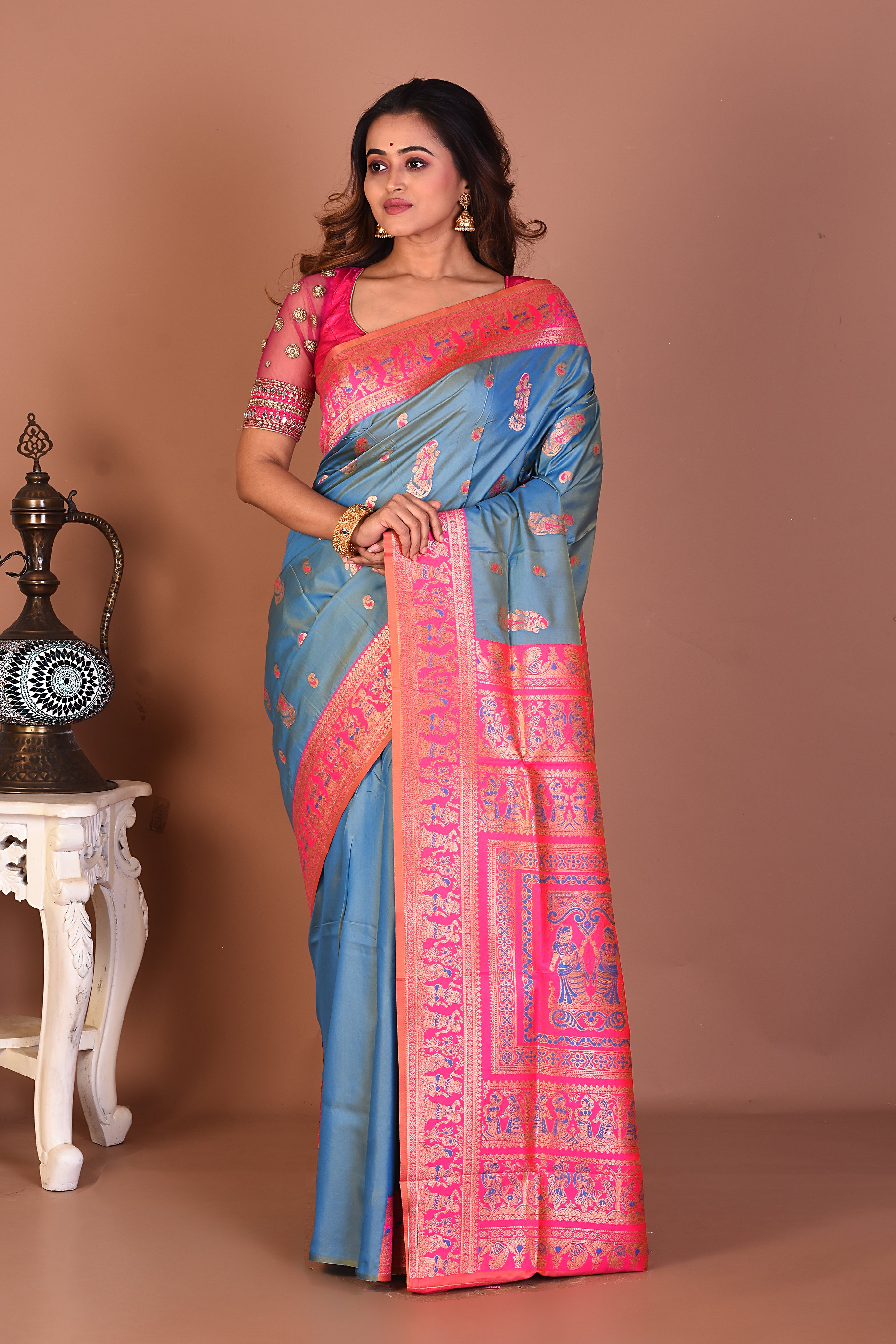 Light Blue Blended Baluchari Saree - Keya Seth Exclusive