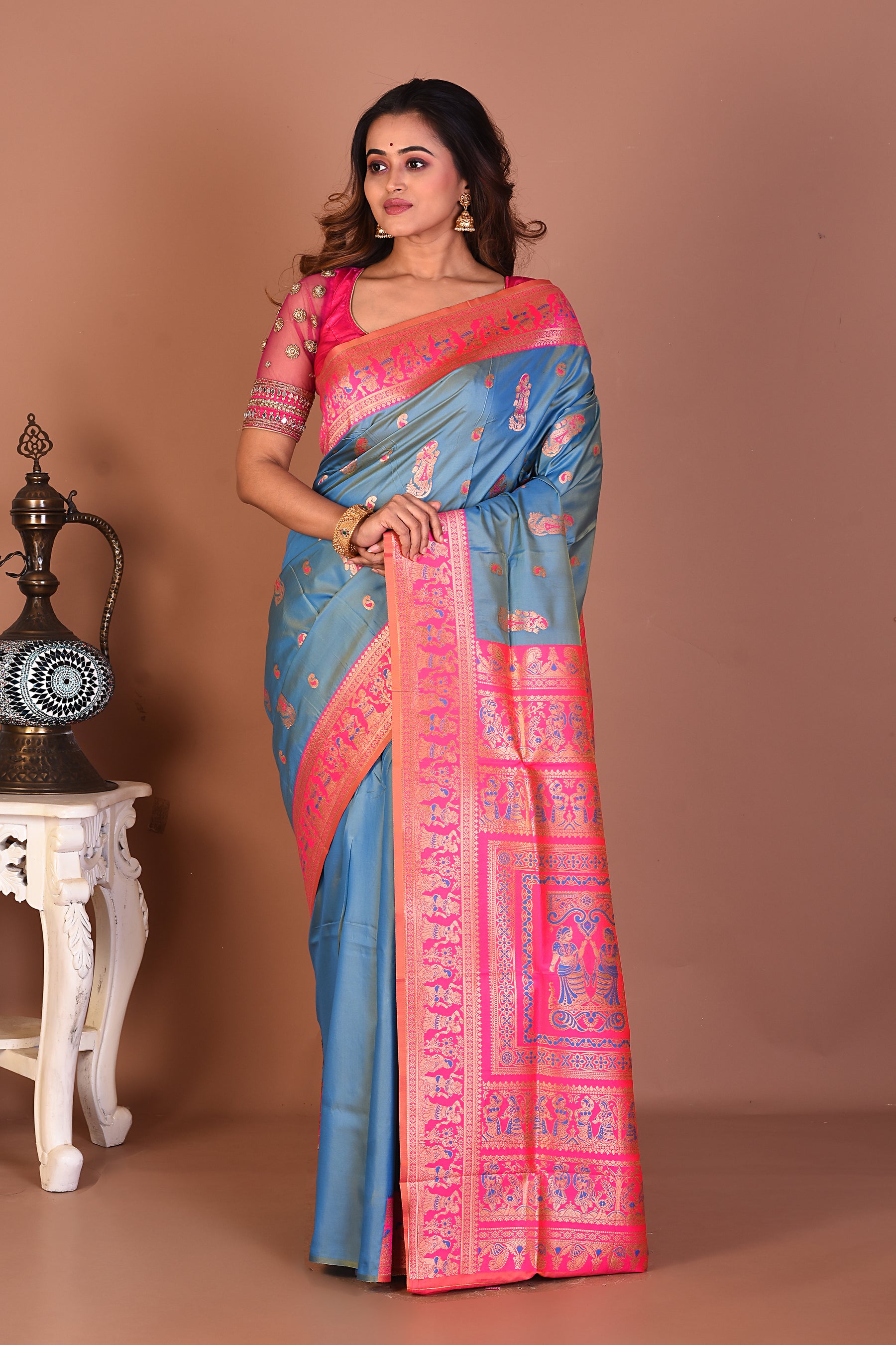 Light Blue Blended Baluchari Saree - Keya Seth Exclusive
