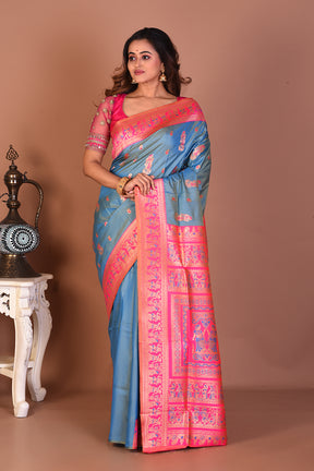 Light Blue Blended Baluchari Saree - Keya Seth Exclusive