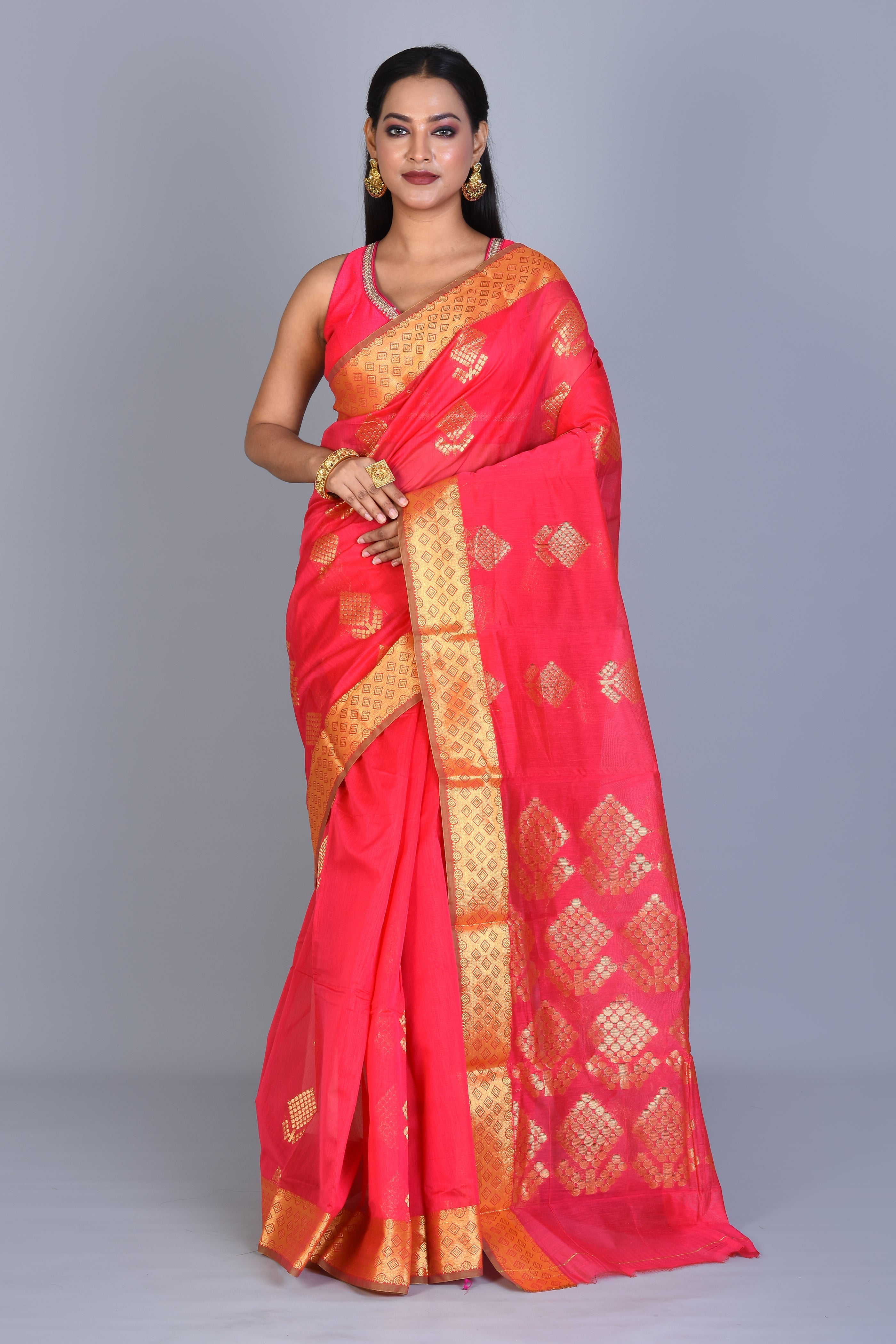 Red Blended Art Silk Saree with Blouse Piece - Keya Seth Exclusive