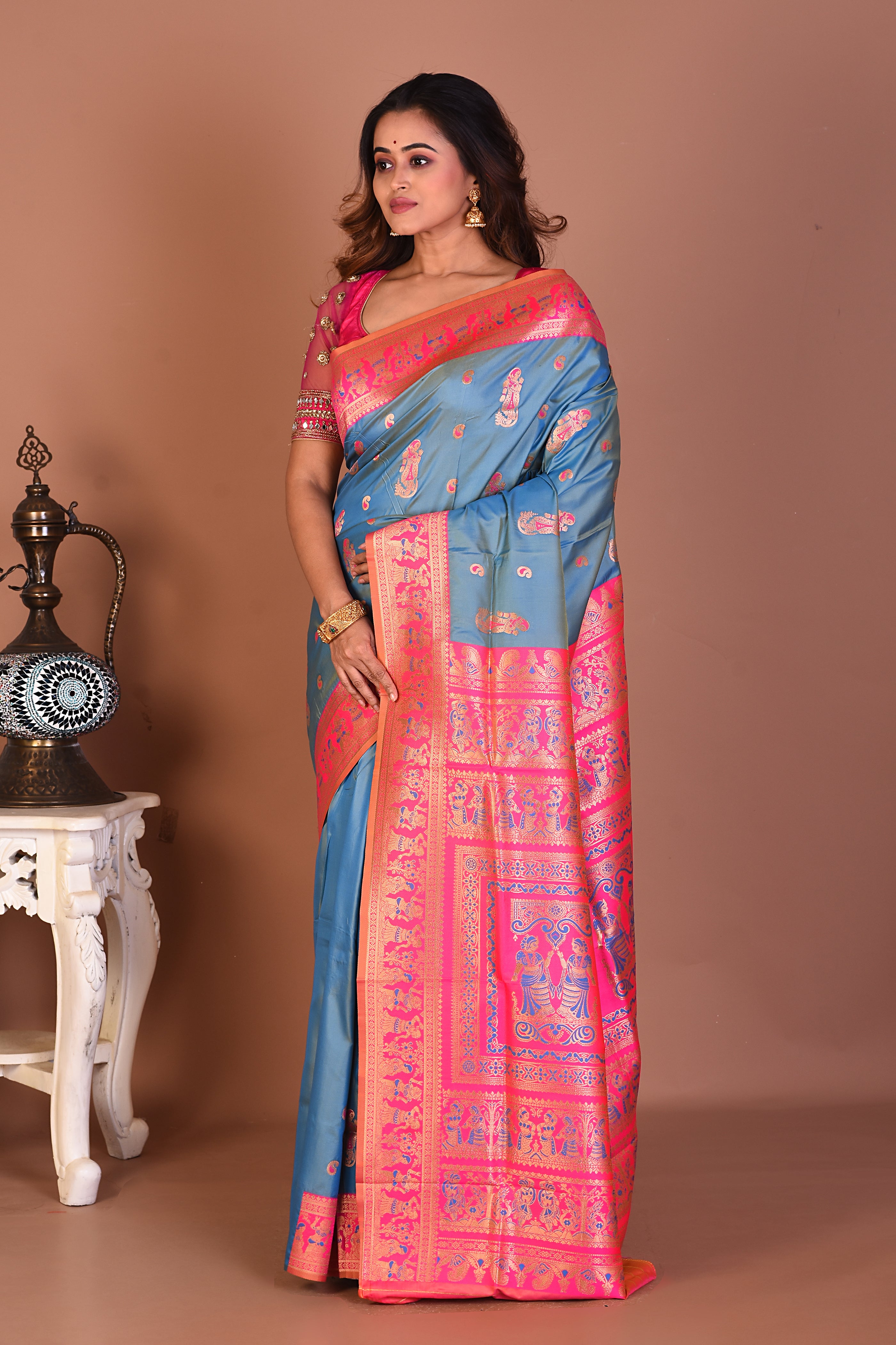 Light Blue Blended Baluchari Saree - Keya Seth Exclusive