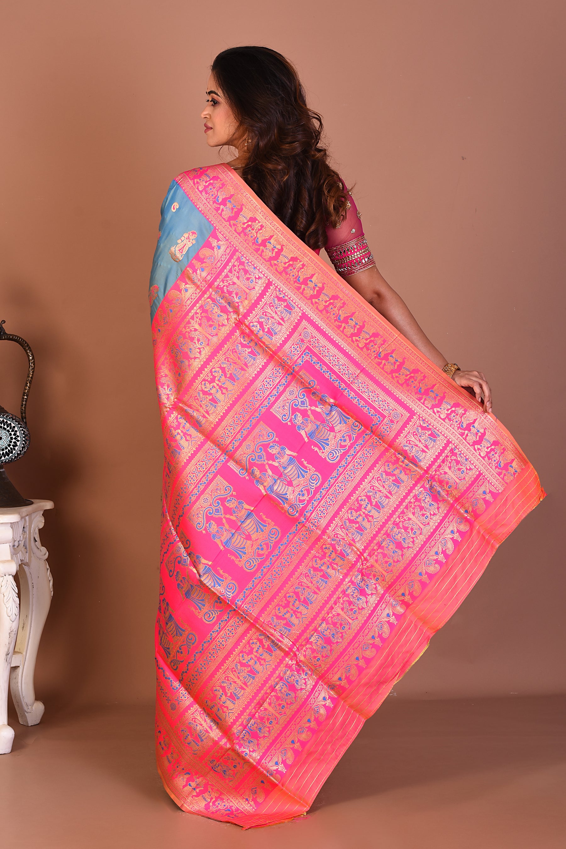 Light Blue Blended Baluchari Saree - Keya Seth Exclusive