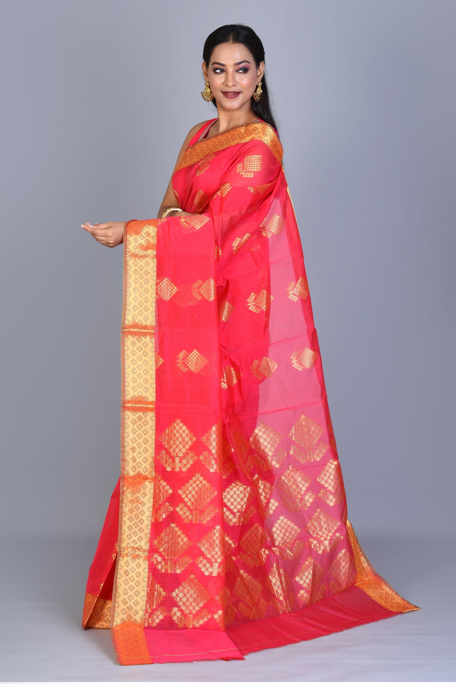 Red Blended Art Silk Saree with Blouse Piece - Keya Seth Exclusive