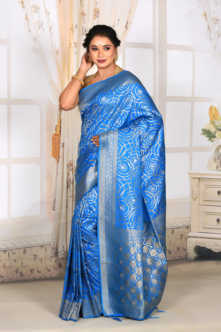 Bright Royal Blue Satin Silk Saree - Keya Seth Exclusive
