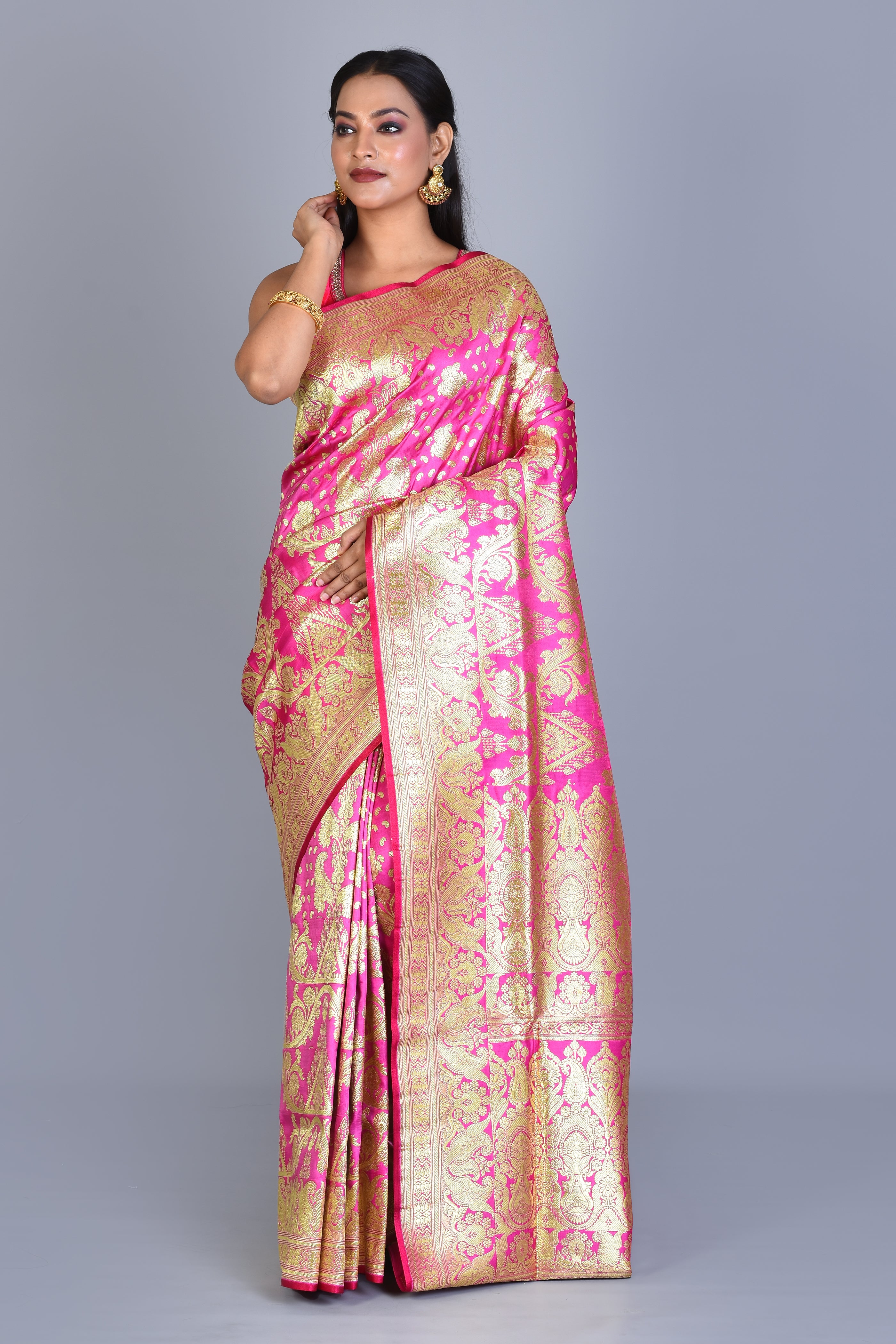 Hot Pink Banarasi Saree with Blouse Piece - Keya Seth Exclusive