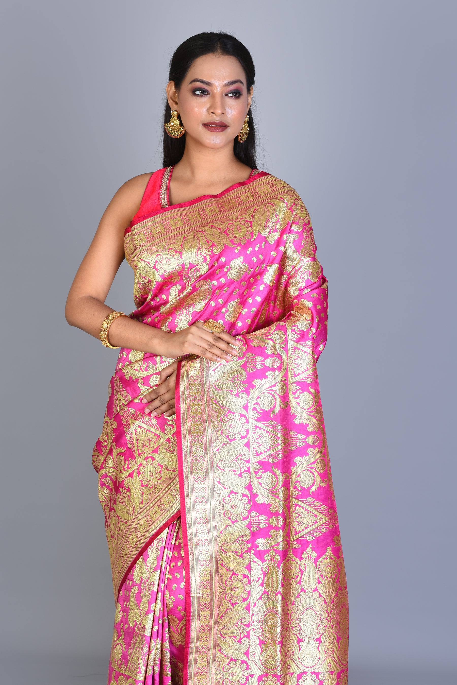 Hot Pink Banarasi Saree with Blouse Piece - Keya Seth Exclusive