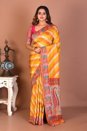 Yellow Blended Printed Silk Saree - Keya Seth Exclusive