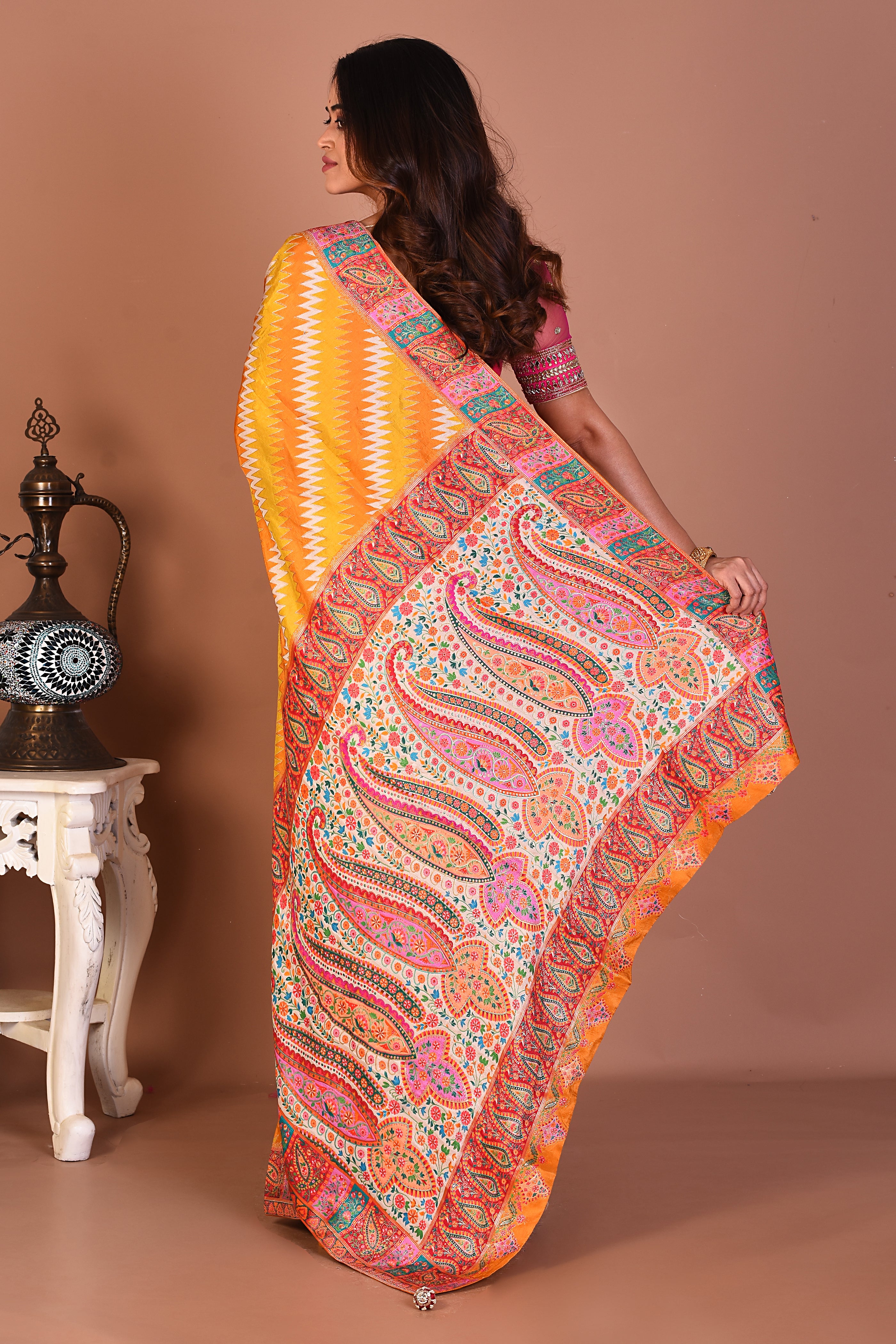 Yellow Blended Printed Silk Saree - Keya Seth Exclusive