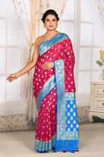 Load image into Gallery viewer, Rani Organza Saree with Bright Blue Border - Keya Seth Exclusive
