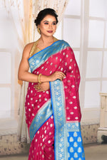 Load image into Gallery viewer, Rani Organza Saree with Bright Blue Border - Keya Seth Exclusive
