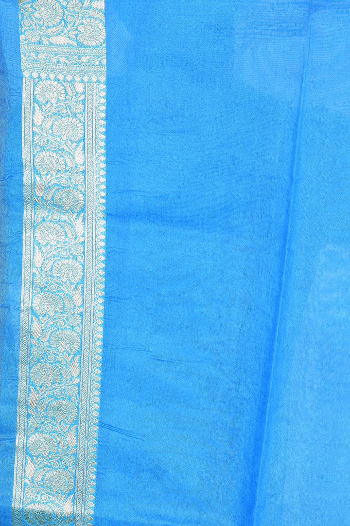 Red Organza Saree with Bright Blue Border - Keya Seth Exclusive