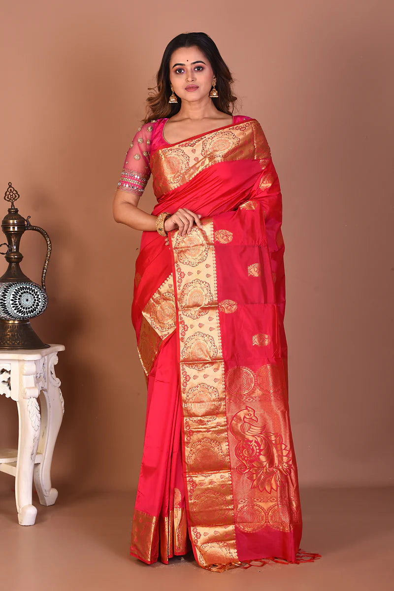 Bright Pink Pure Kanjivaram Silk Saree - Keya Seth Exclusive