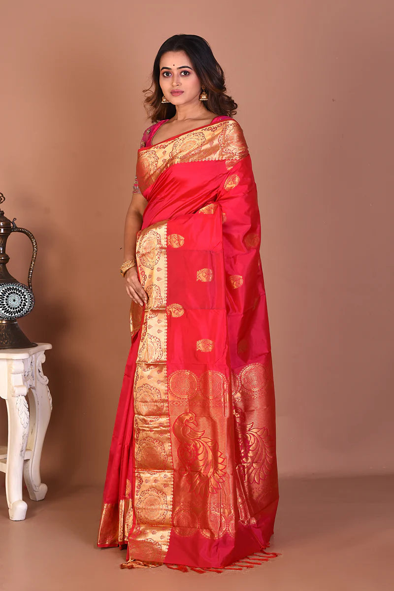 Bright Pink Pure Kanjivaram Silk Saree - Keya Seth Exclusive