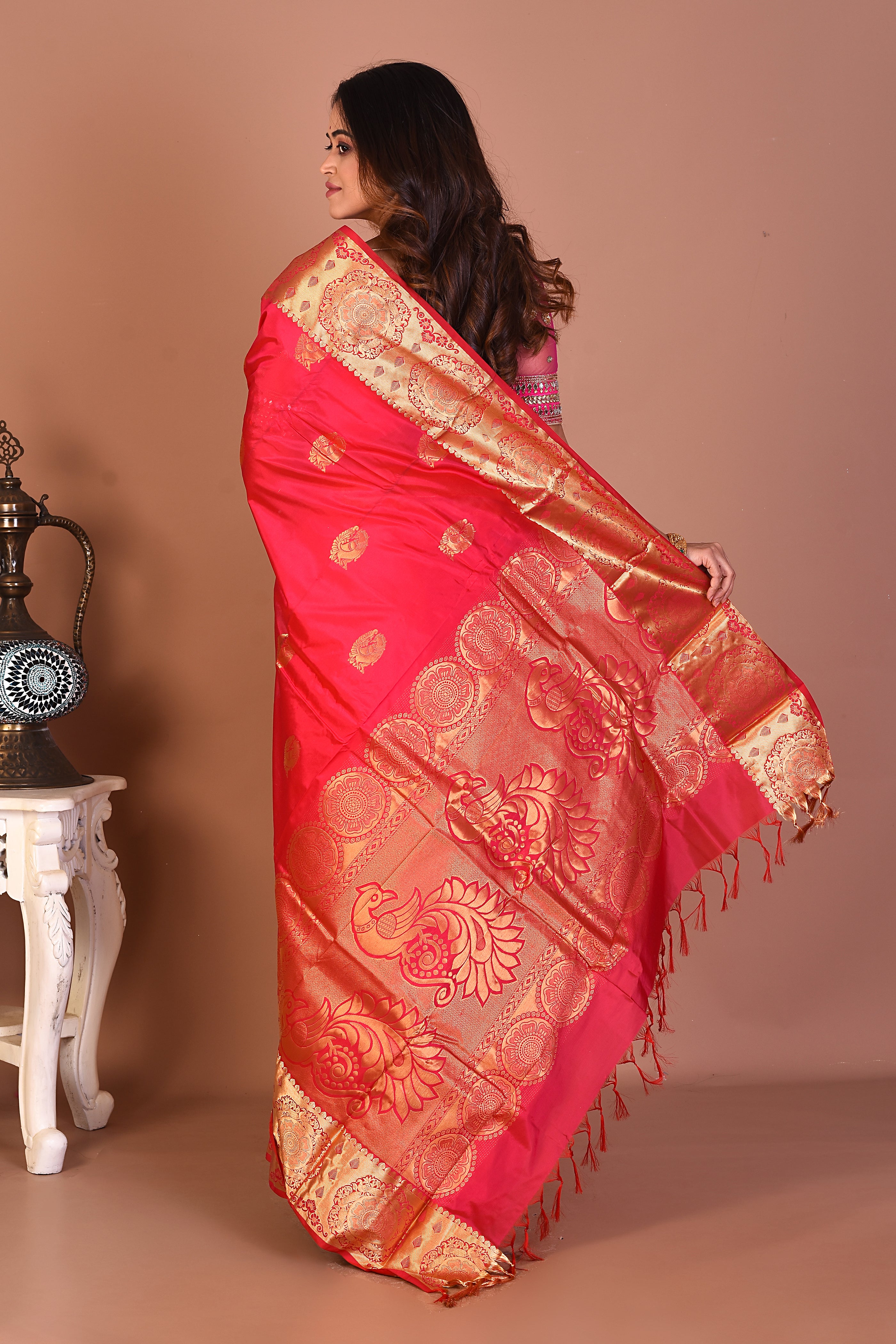 Bright Pink Pure Kanjivaram Silk Saree - Keya Seth Exclusive
