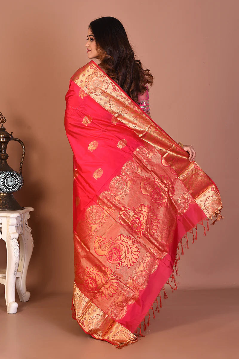 Bright Pink Pure Kanjivaram Silk Saree - Keya Seth Exclusive