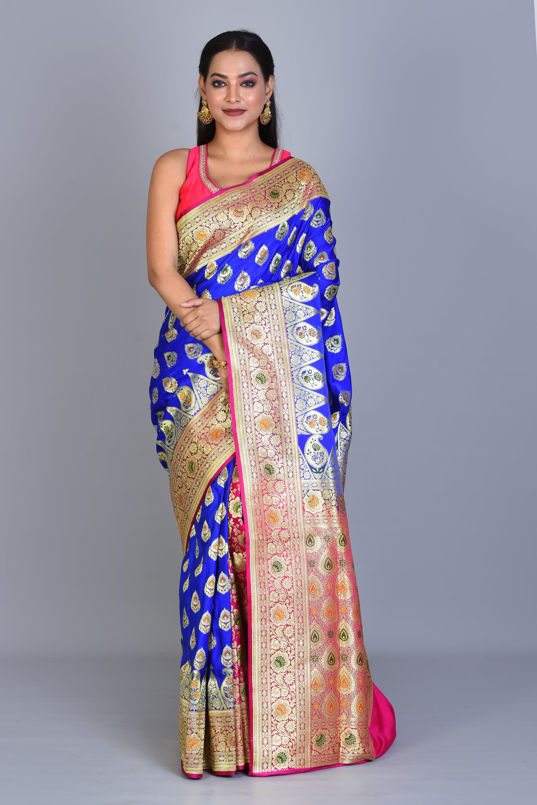 Royal Blue Patli Pallu Banarasi Silk Saree with Blouse Piece - Keya Seth Exclusive