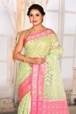 Load image into Gallery viewer, Mint Green Soft Tissue Saree with Pink Border - Keya Seth Exclusive
