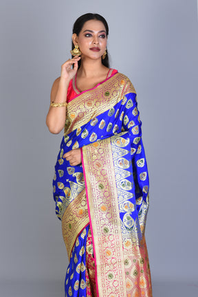 Royal Blue Patli Pallu Banarasi Silk Saree with Blouse Piece - Keya Seth Exclusive