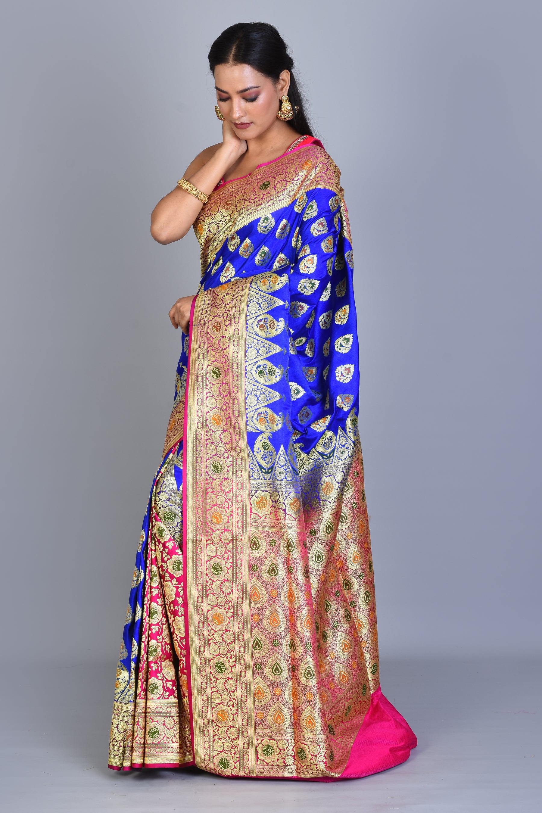 Royal Blue Patli Pallu Banarasi Silk Saree with Blouse Piece - Keya Seth Exclusive