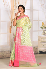 Load image into Gallery viewer, Mint Green Soft Tissue Saree with Pink Border - Keya Seth Exclusive
