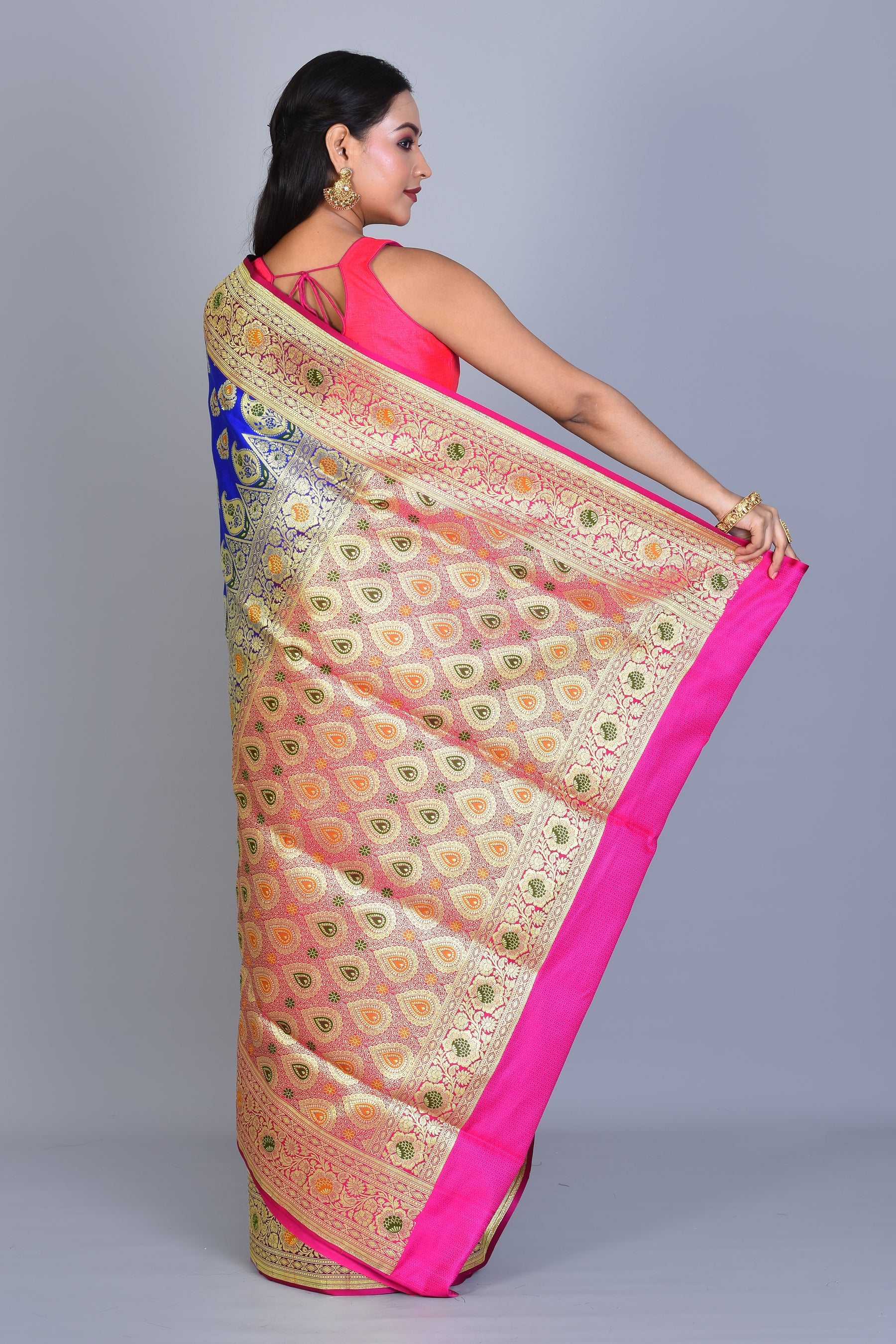 Royal Blue Patli Pallu Banarasi Silk Saree with Blouse Piece - Keya Seth Exclusive