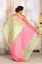 Load image into Gallery viewer, Mint Green Soft Tissue Saree with Pink Border - Keya Seth Exclusive
