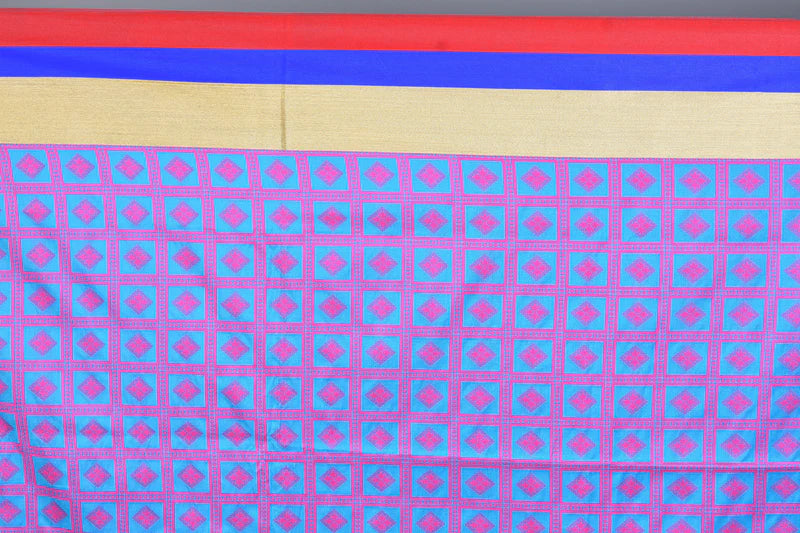 Blue Checkered Cotton Saree with Blouse Piece - Keya Seth Exclusive