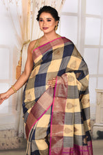 Load image into Gallery viewer, Offwhite and Blue Checkered Pure Tussar Silk Saree - Keya Seth Exclusive
