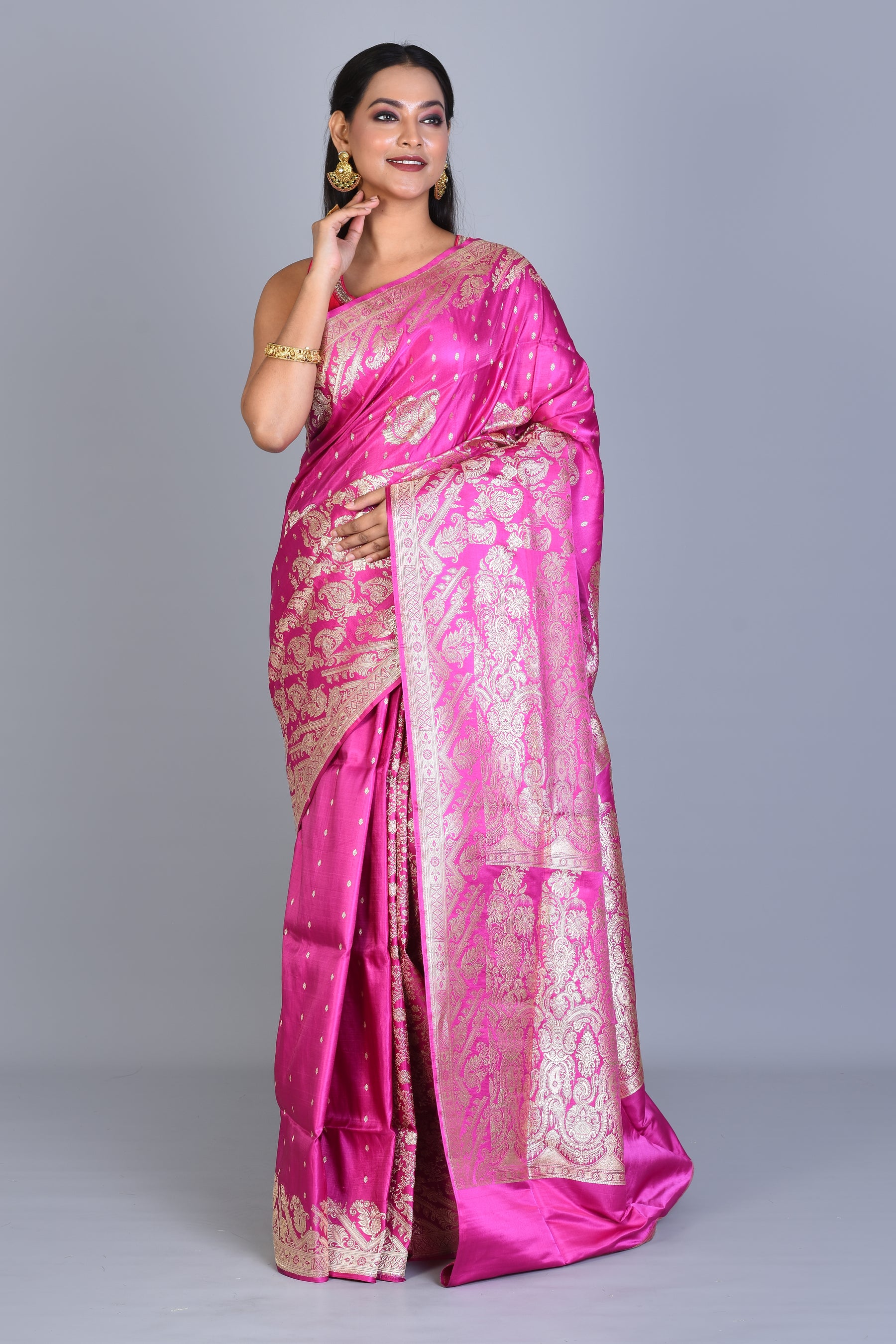 Hot Pink Banarasi Saree with Blouse Piece - Keya Seth Exclusive