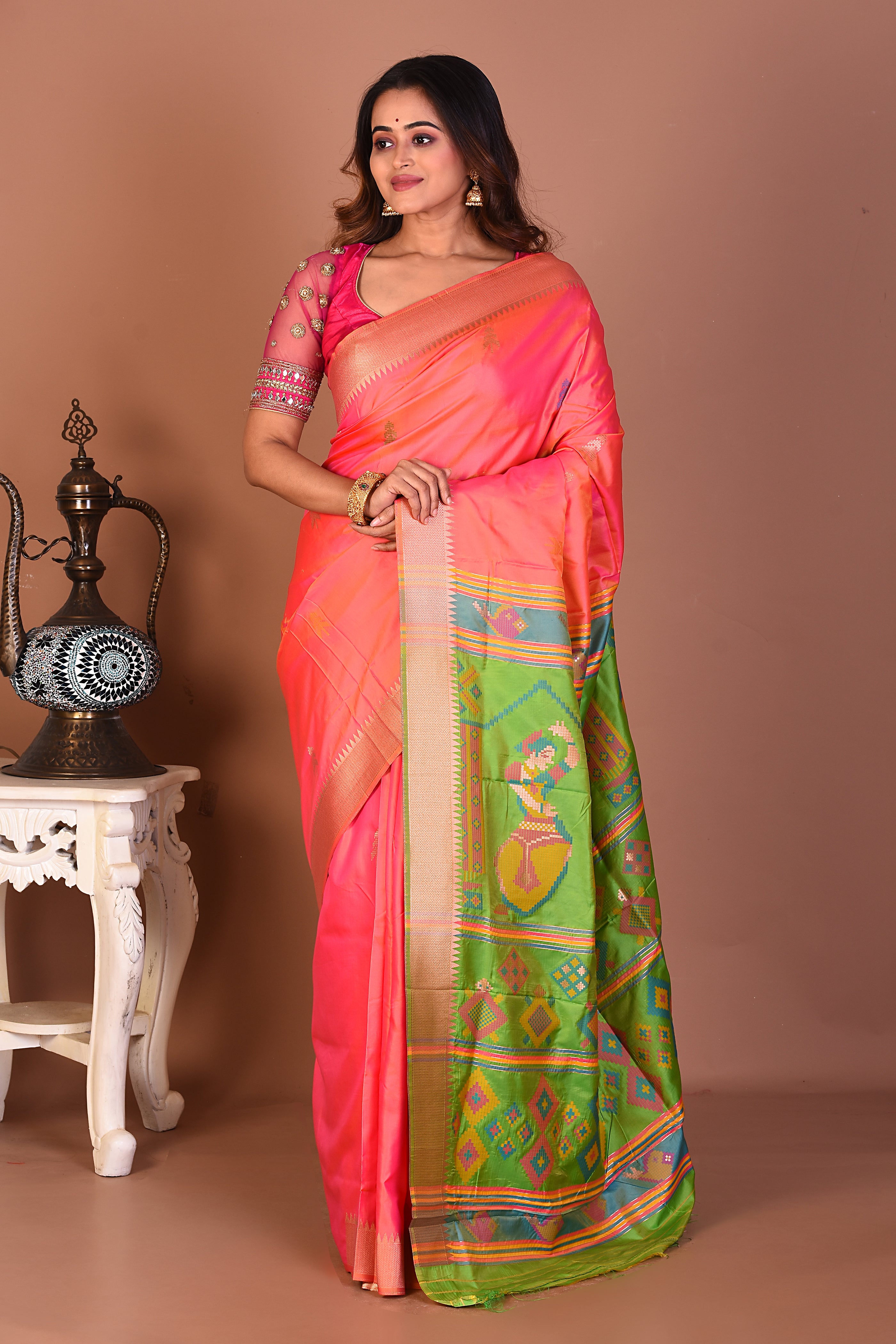 Peach Blended Bangalore Silk Saree - Keya Seth Exclusive