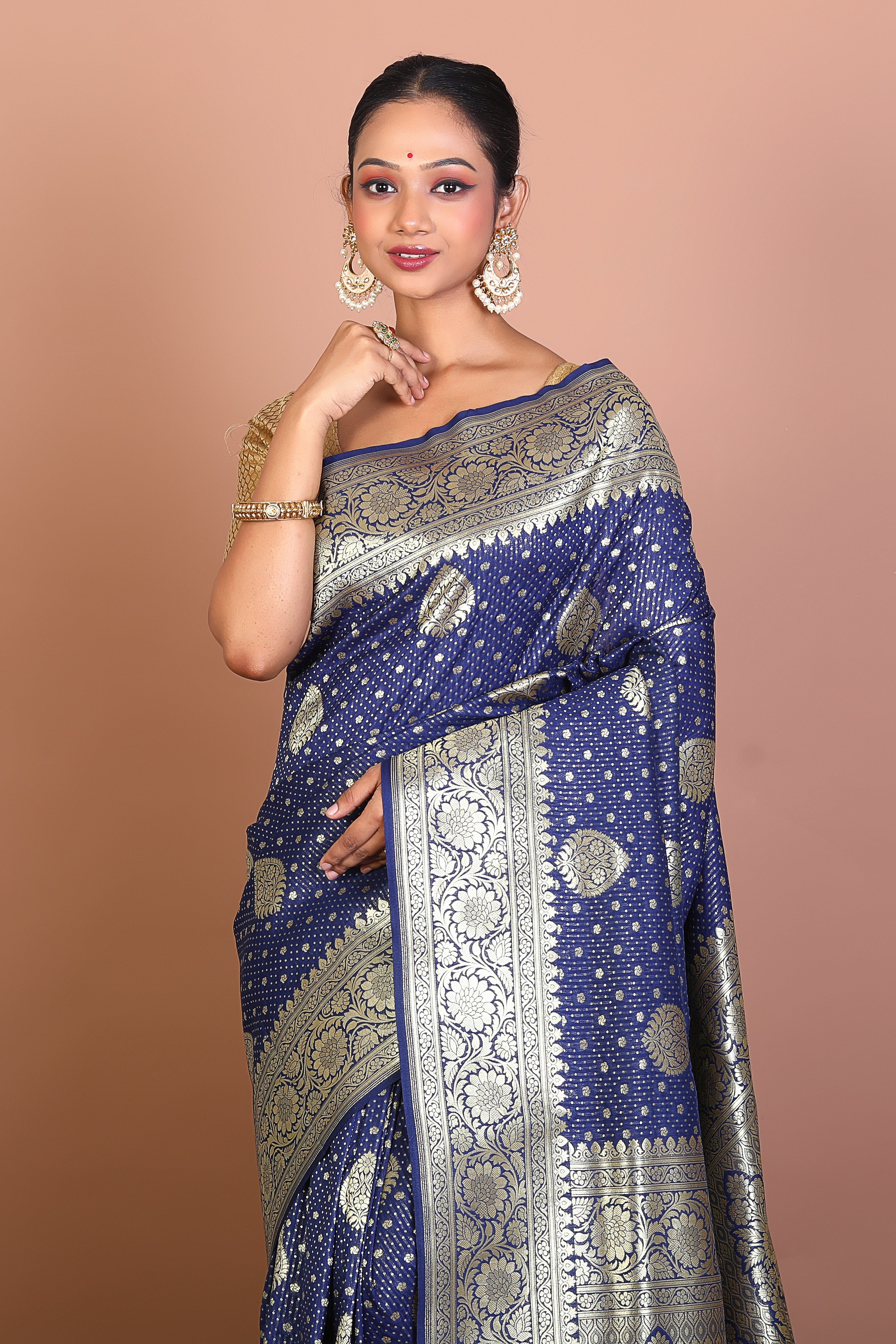 Navy Blue Blended Banarasi Saree - Keya Seth Exclusive
