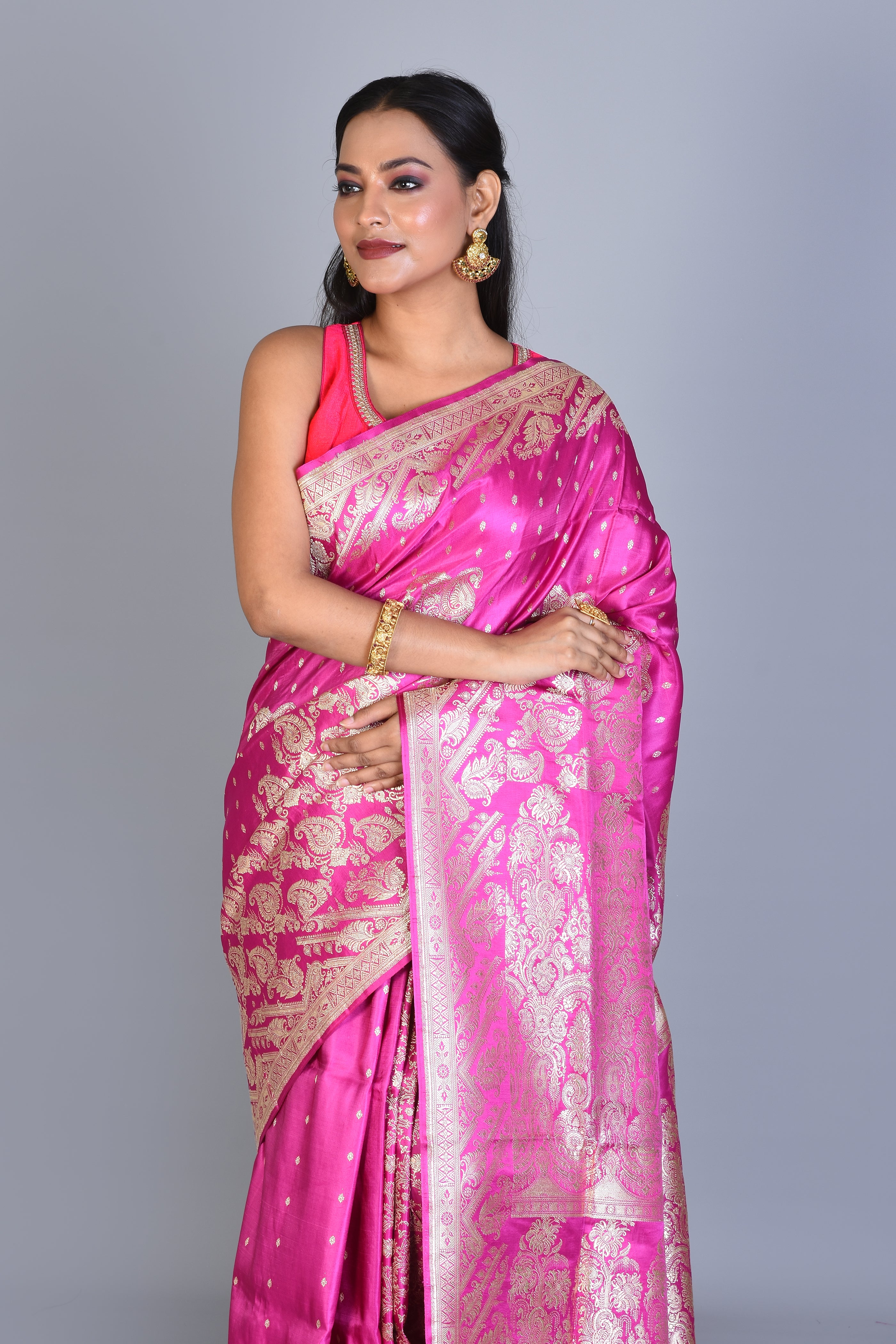 Hot Pink Banarasi Saree with Blouse Piece - Keya Seth Exclusive