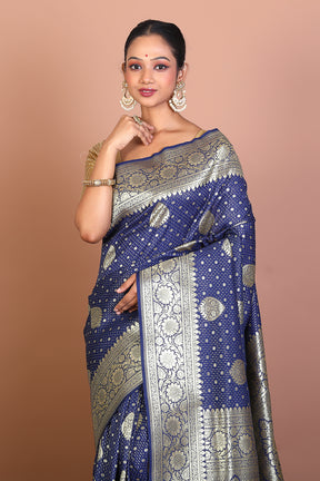 Navy Blue Blended Banarasi Saree - Keya Seth Exclusive