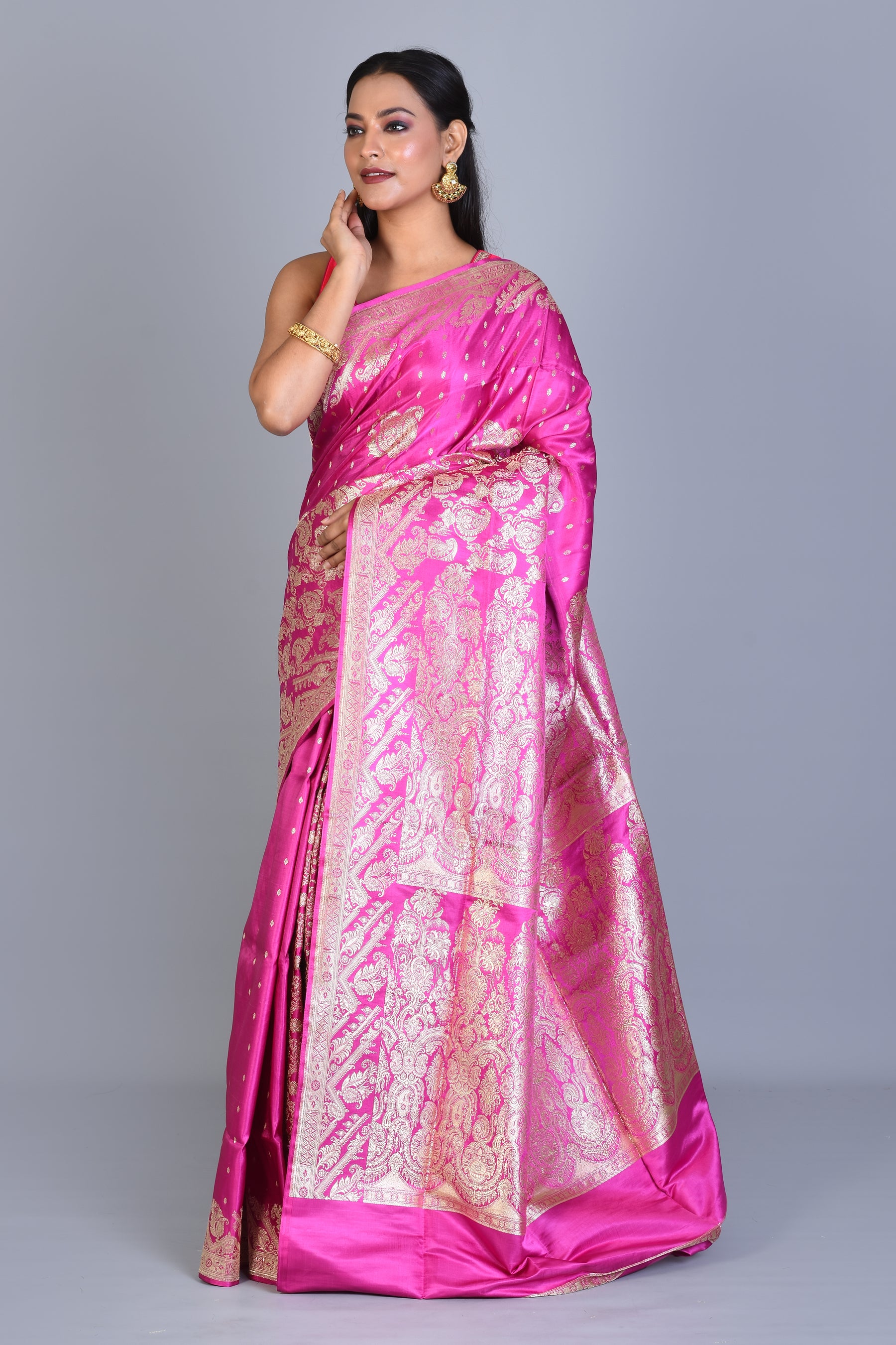 Hot Pink Banarasi Saree with Blouse Piece - Keya Seth Exclusive