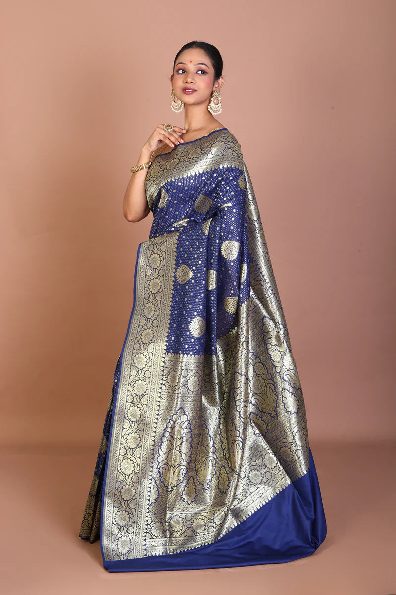 Navy Blue Blended Banarasi Saree - Keya Seth Exclusive