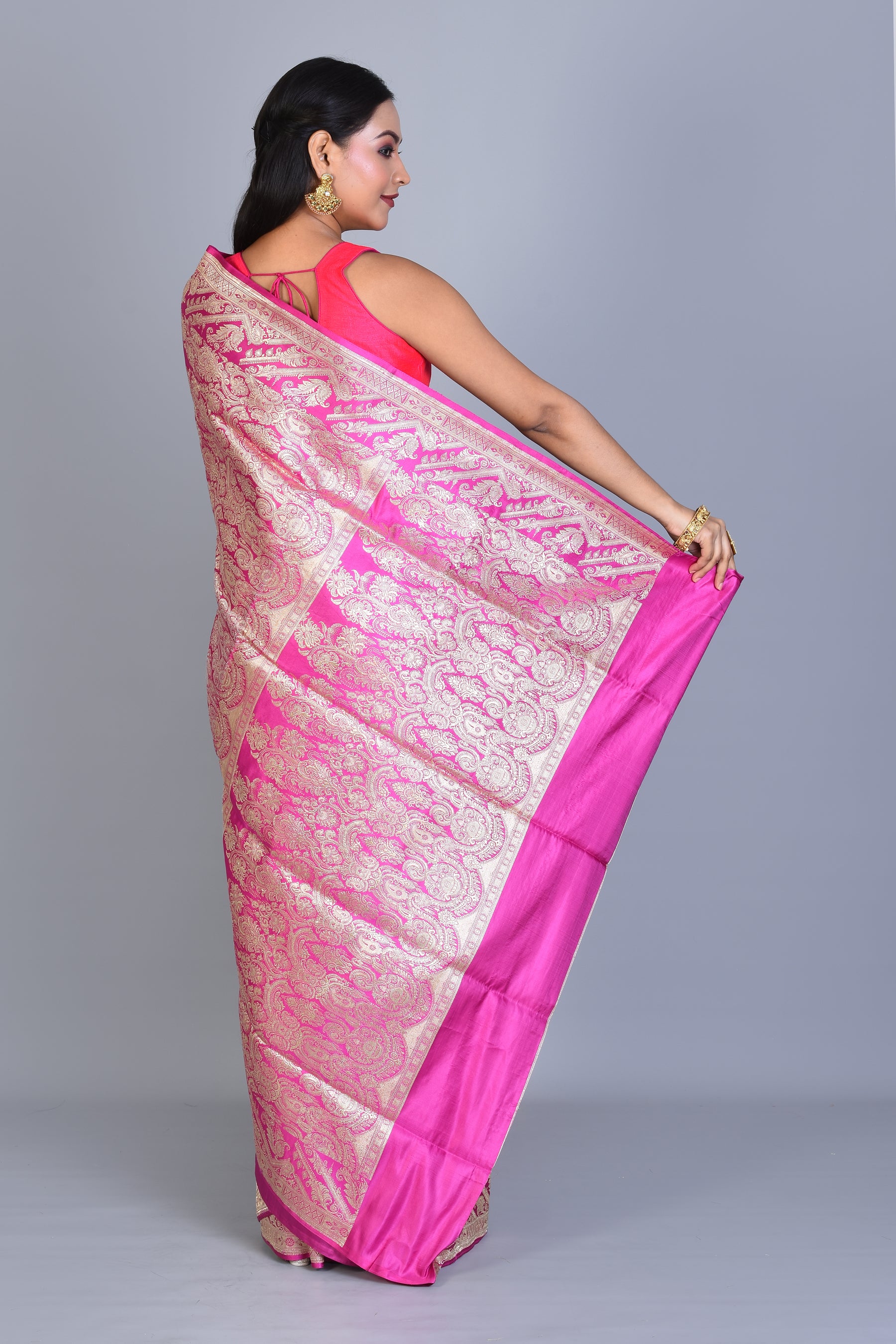 Hot Pink Banarasi Saree with Blouse Piece - Keya Seth Exclusive