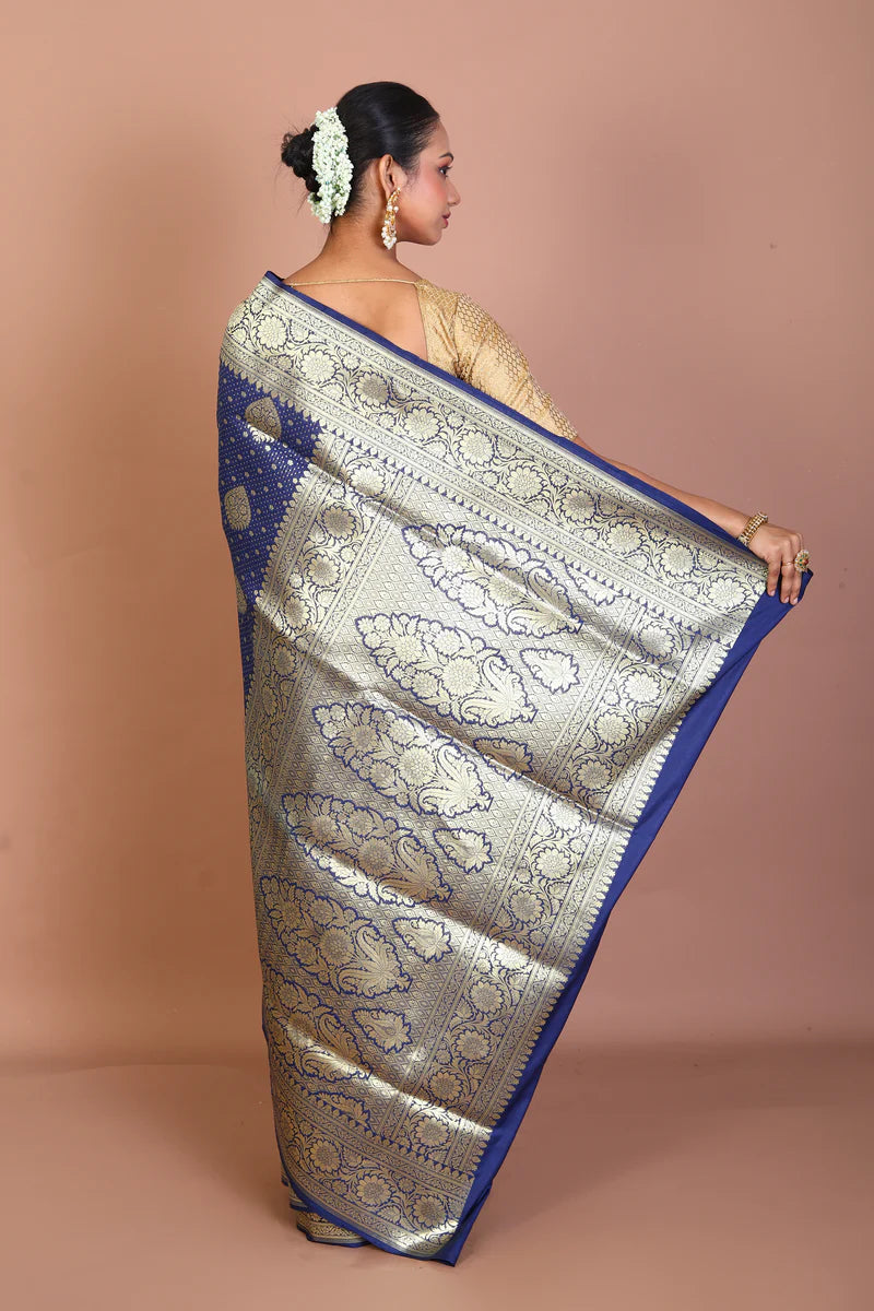 Navy Blue Blended Banarasi Saree - Keya Seth Exclusive