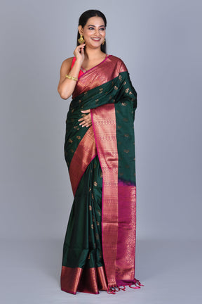 Deep Green Blended Art Silk Saree with Blouse Piece - Keya Seth Exclusive